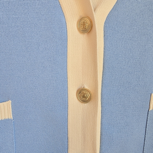 ZARA New Blue Short Sleeve Smooth Knit Gold Crest Button Lady Cardigan SZ XL - Picture 6 of 12